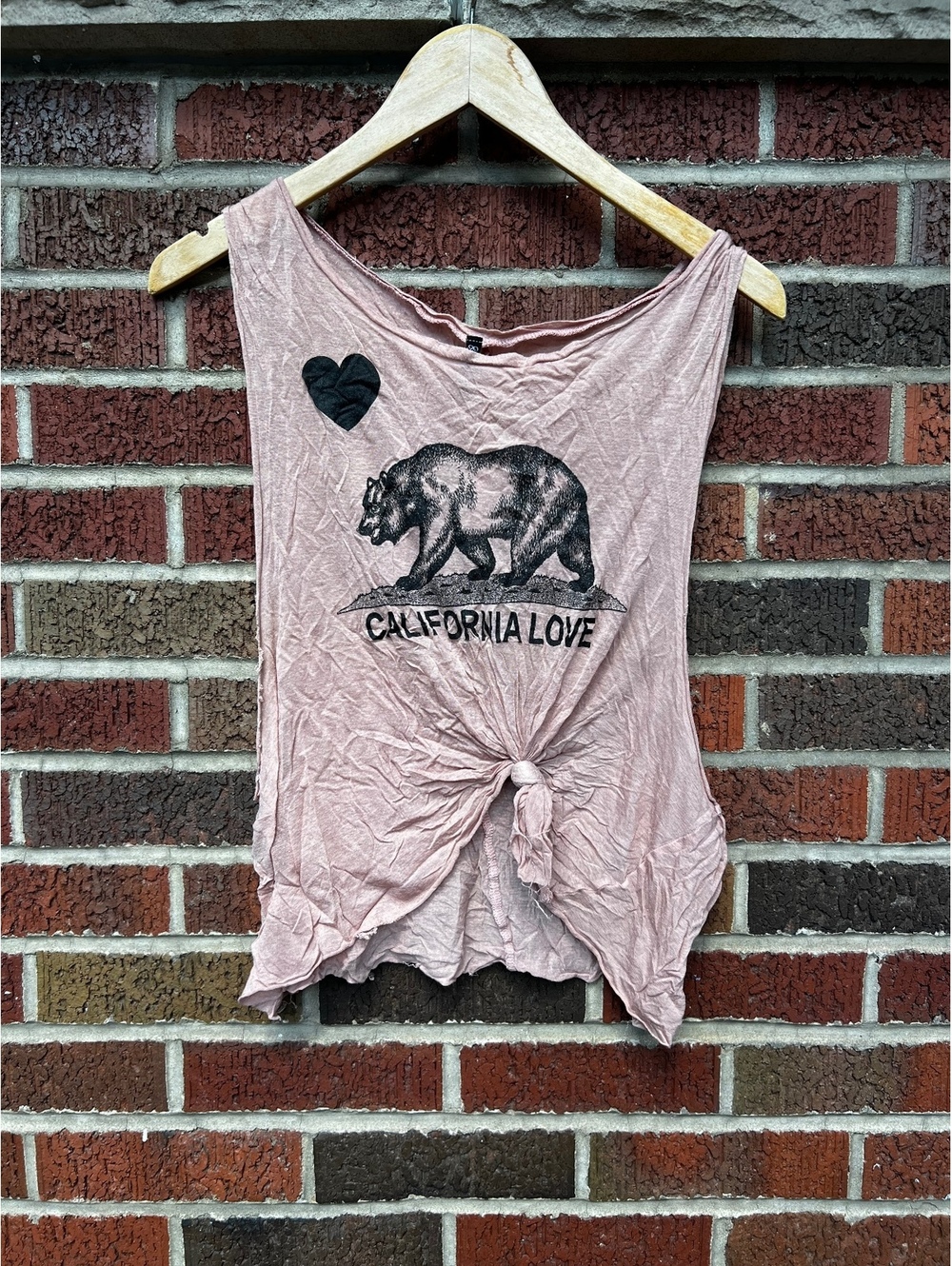 Love Culture Dusty Pink and Black California Love Graphic Front Knot Tank Top